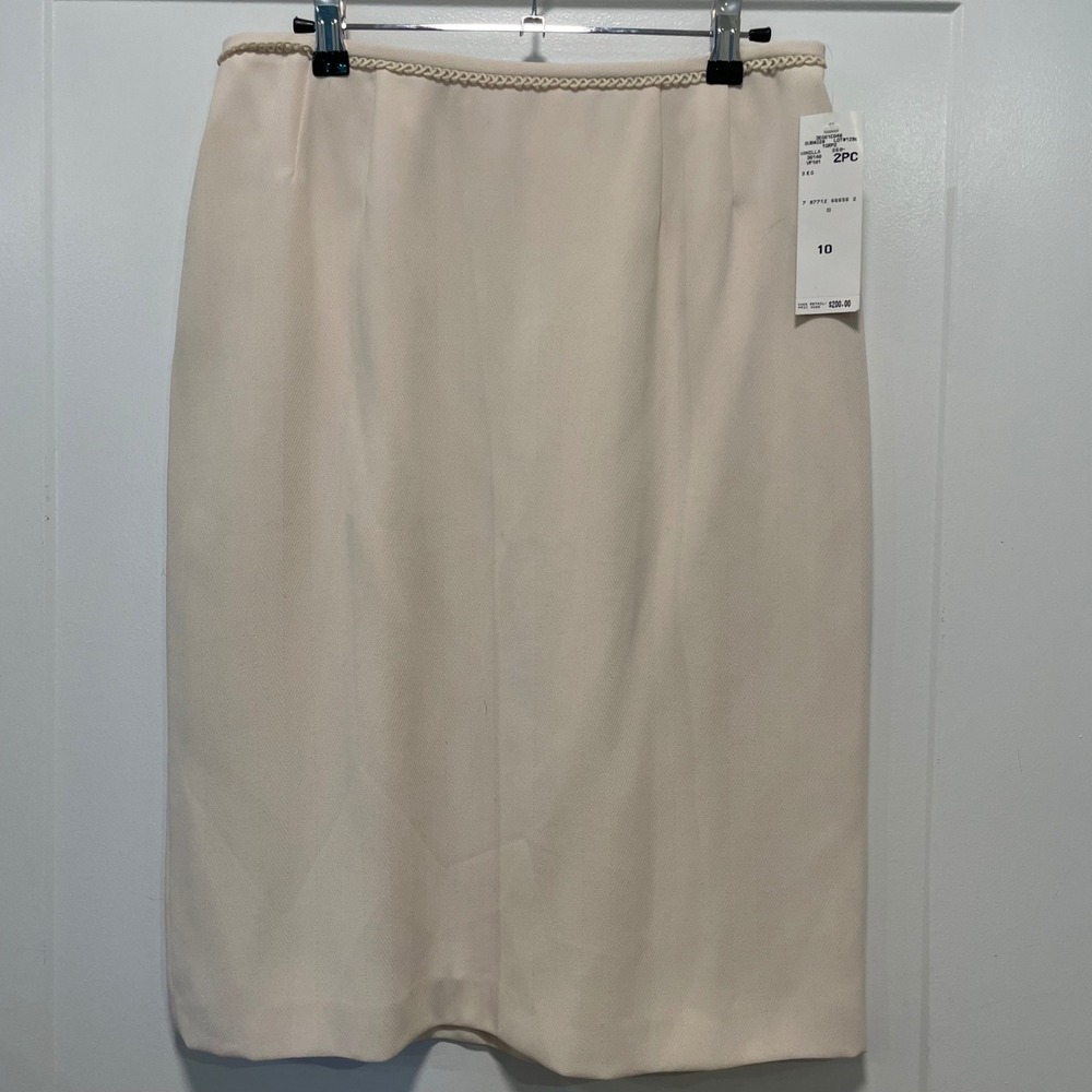 Le Suit Collections Vanilla Cream Herringbone Pencil Skirt Braided Trim Size 10